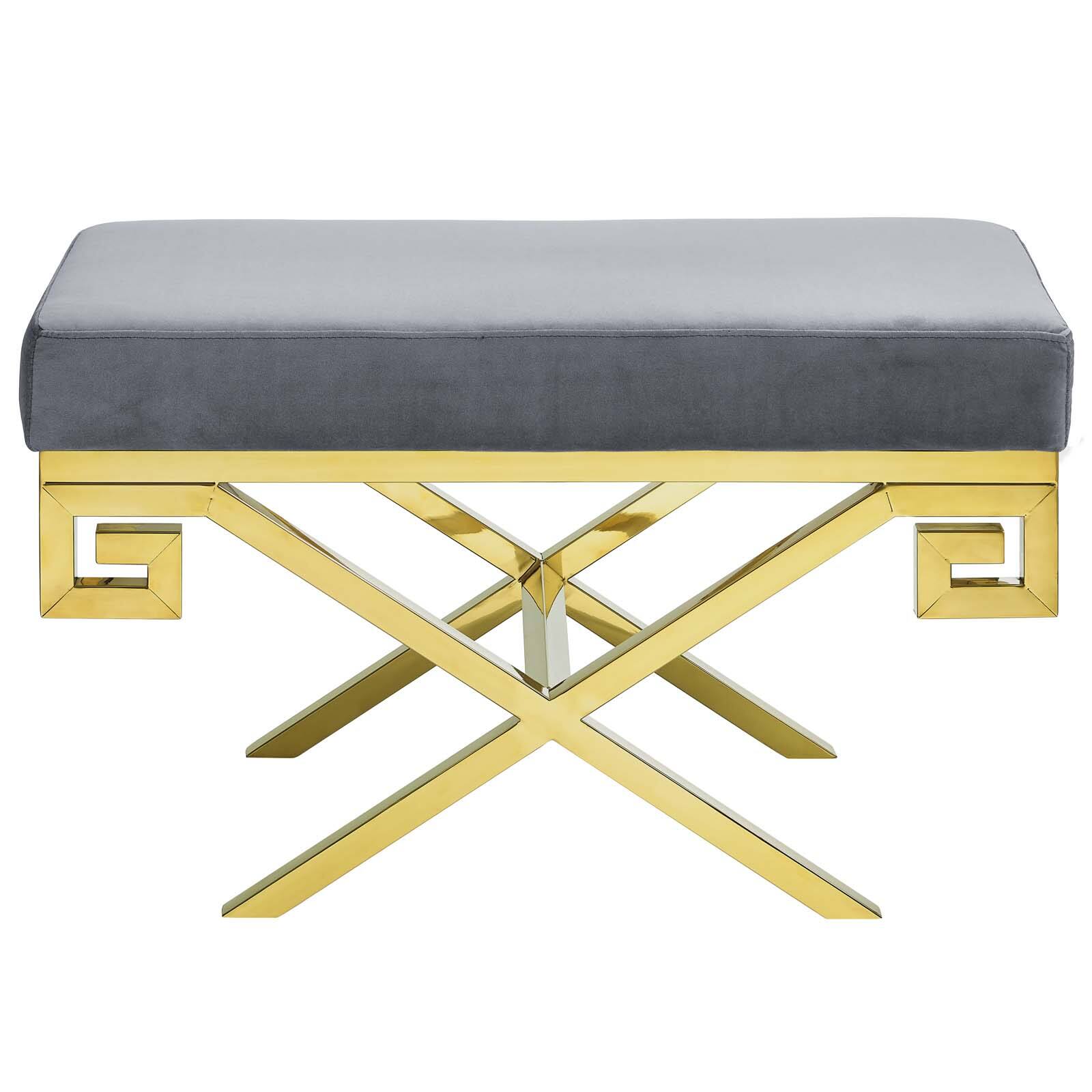 Alt View 1. Modway - Rove Velvet Performance Velvet Bench by Modway - Gold Gray.
