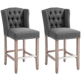 Homcom - Counter Height Bar Stools Set of 2 (27"H Seat), Upholstered Farmhouse Kitchen Island Stools with Nailhead-Trim & Tufted - Gray