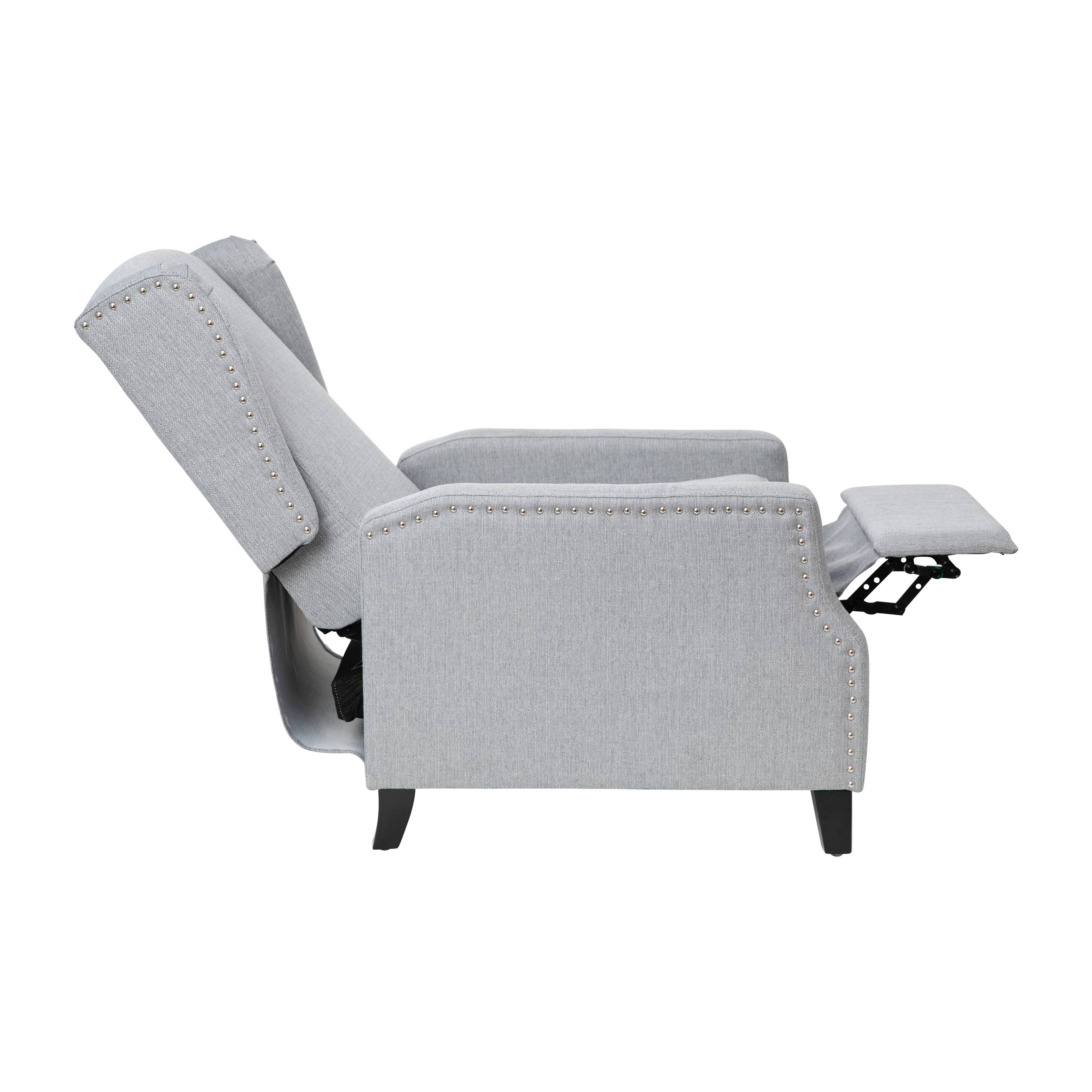 Alt View 9. Emma + Oliver - Leeds Fabric Upholstered Easy Push Back Recliner - Classic Wingback Design with Nailhead Accent Trim and Footrest - Gray.