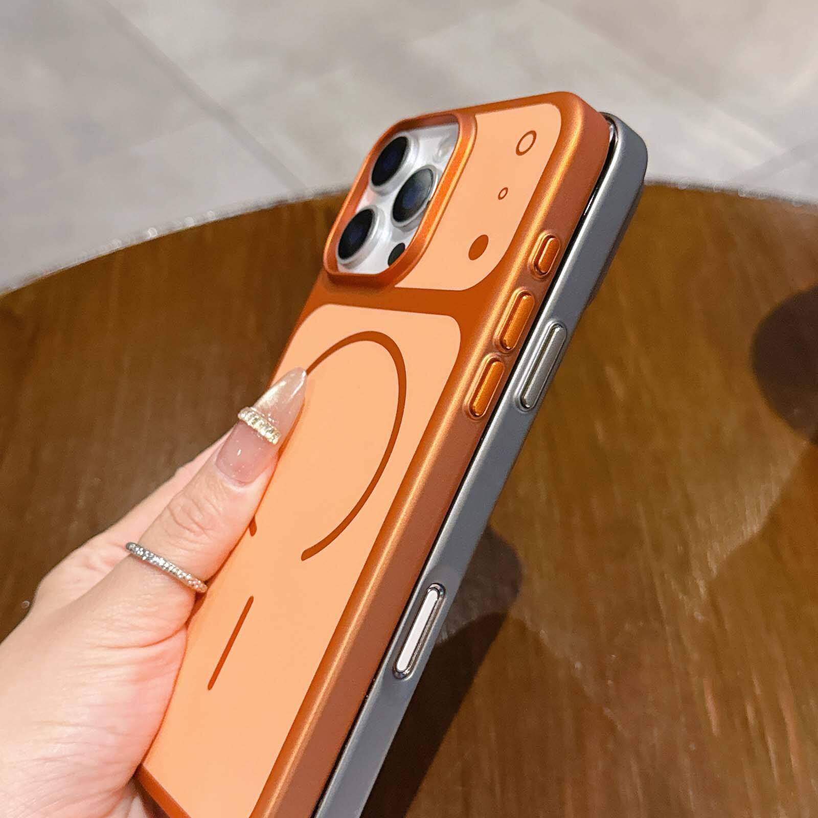 Alt View 5. Dteck - for Apple iPhone 16 Pro Hard PC Magnetic Case,Matte Metallic Texture Back Anti-Scratch Wireless Charging Cover - Orange.