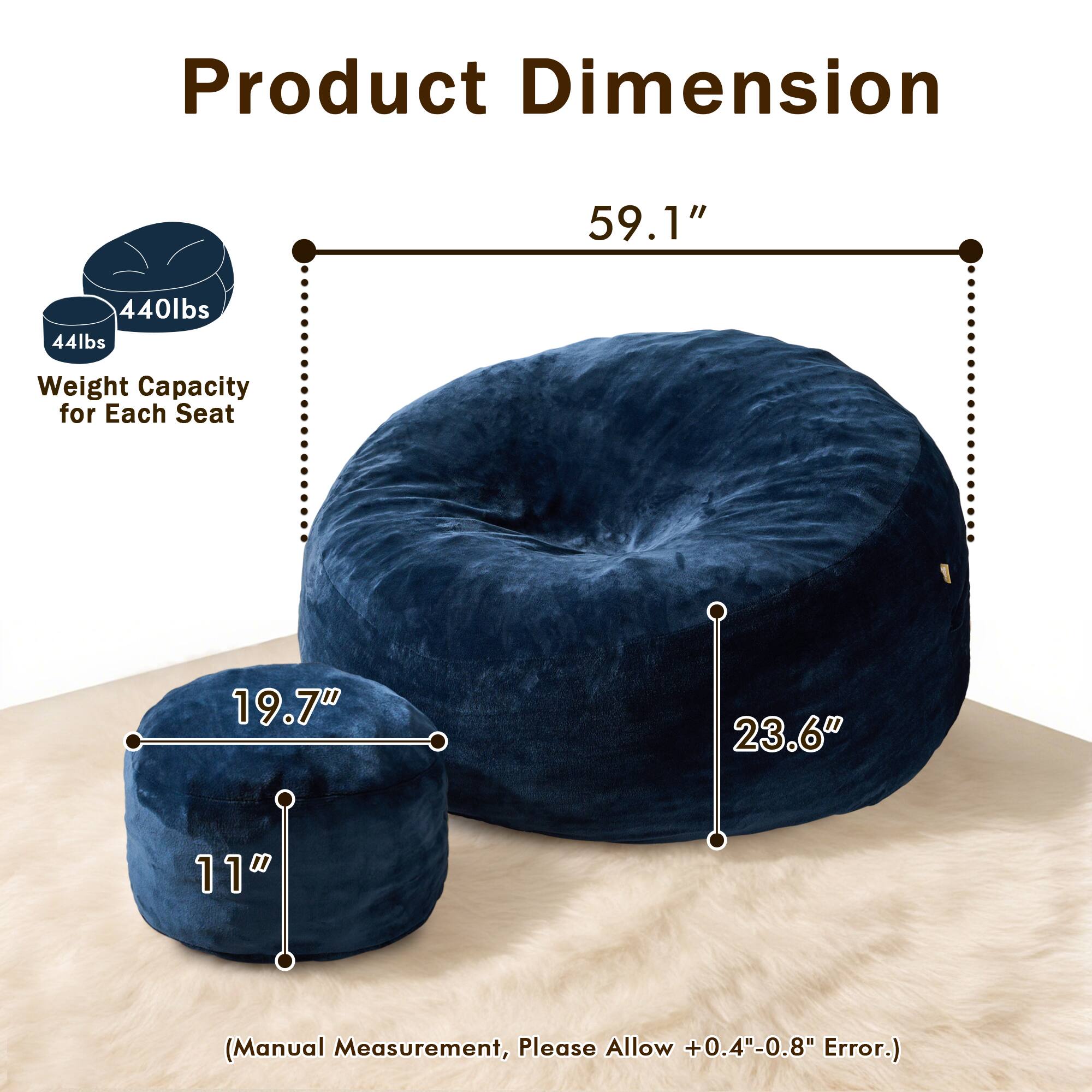 Product Dimension

59.1"

Weight Capacity for Each Seat: 44lbs

440lbs

19.7"

23.6"

11"

(Manual Measurement, Please Allow +0.4"-0.8" Error.)