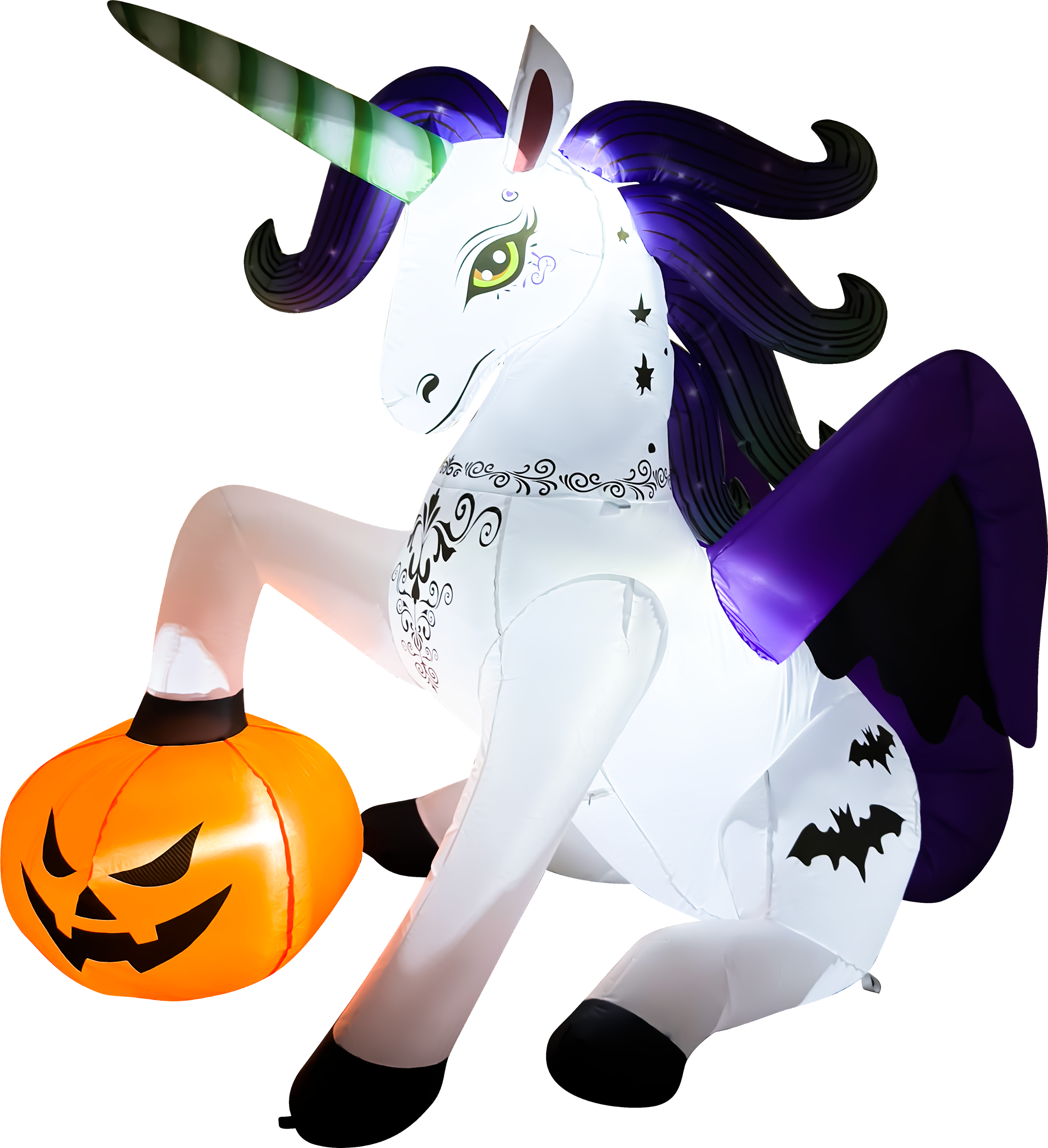 GOOSH Inflatables - GOOSH 6FT Inflatable Halloween Unicorn with Pumpkin – Light-Up Yard Decoration - White