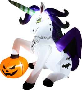 GOOSH Inflatables - GOOSH 6FT Inflatable Halloween Unicorn with Pumpkin – Light-Up Yard Decoration - White