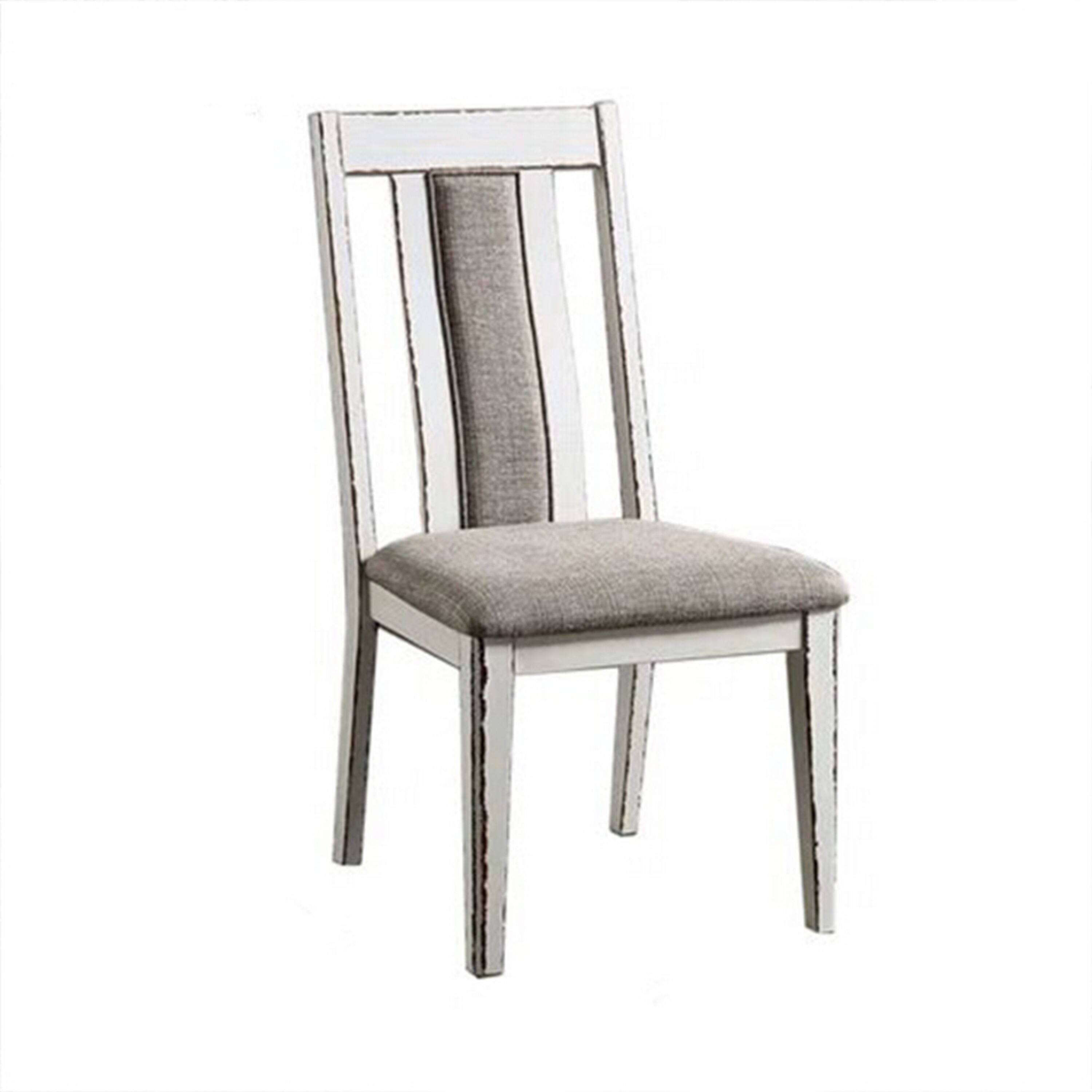 Manhattan Lane - 24 Inch Dining Side Chair Set of 2, Rustic White Wood, Gray Fabric Seat - White, Gray