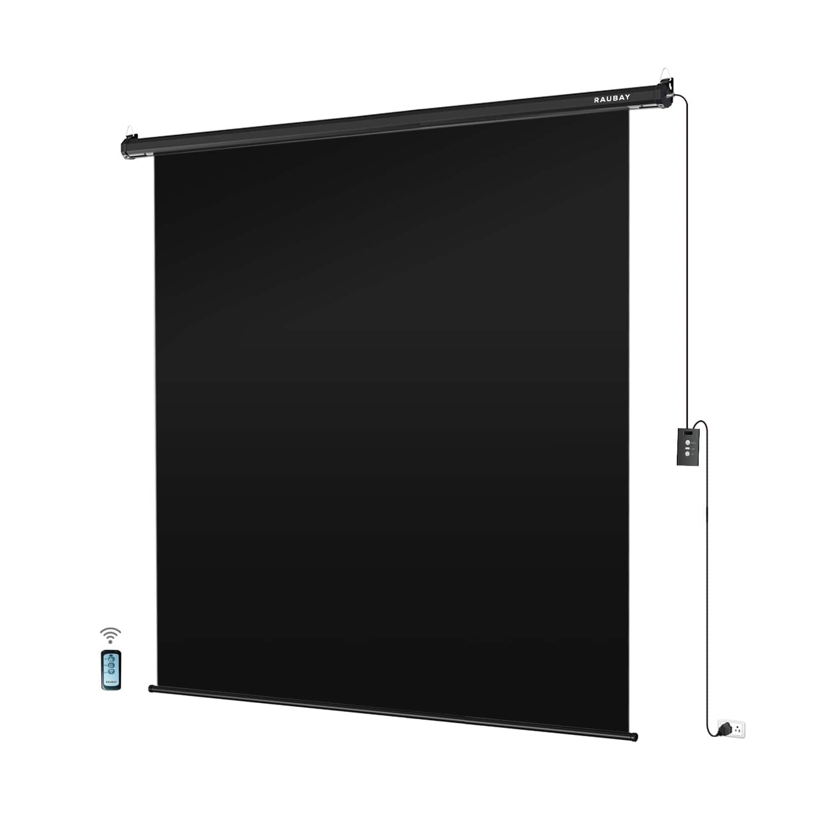 RAUBAY - 6.7′ x 7.2′ Motorized Pull Down Black Screen Collapsible Wall-Mount Background