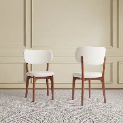 Front. GOODSILO - Modern Upholstered Dining Chair with Wooden Legs for Kitchen and Dining Room Comfortable Seating, Set of 2 - Orange.