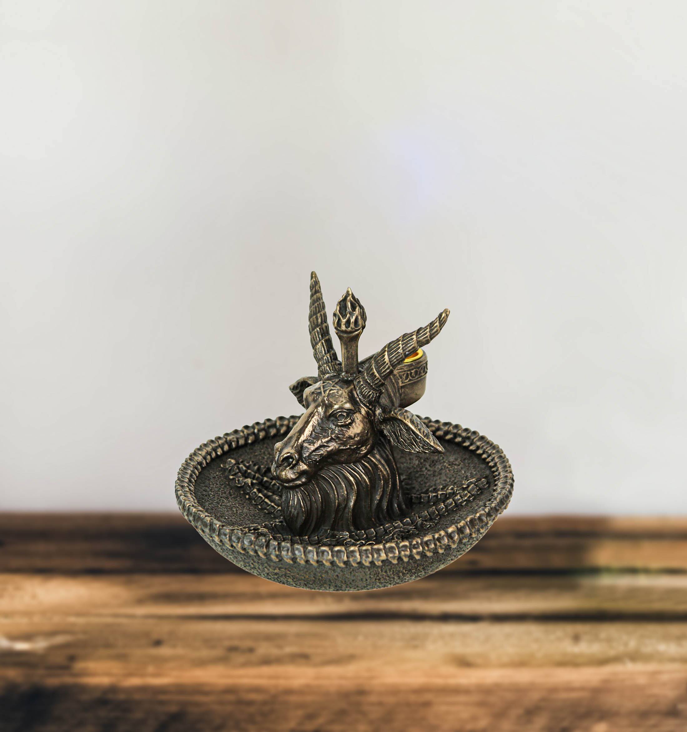 Alt View 4. Veronese Design - Baphomet Goat Head Ritual Altar Bronze Finish Backflow Incense Burner 5 Inches - Bronze.
