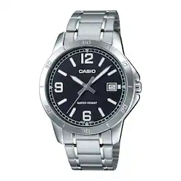 Casio - Men’s Stainless Steel Watch with Black Dial - MTP-V004D-1B2UDF - Silver