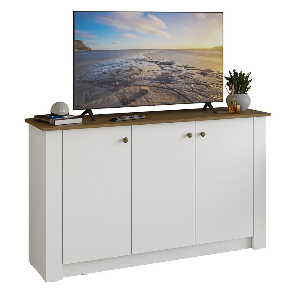Front. Madesa - Madesa TV Stand and Storage Cabinet with 3 Doors Entertainment Unit for Living Room or Bedroom – White - White.