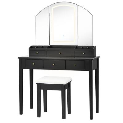 Costway Vanity Table Stool Set Large Tri folding Lighted Mirror 6 Drawer Dresser Black BBYUSHU10055US-BK - Best Buy Costway Vanity Table Stool Set Large Tri folding Lighted Mirror 6 Drawer Dresser Black BBYUSHU10055US-BK - Best Buy