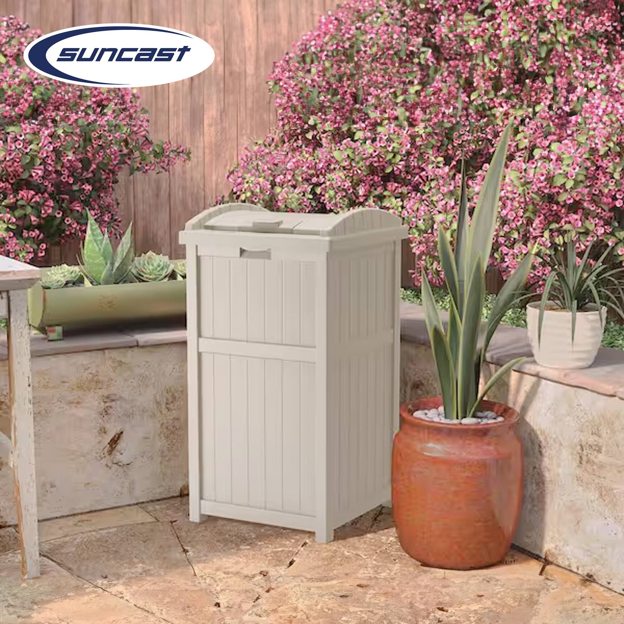 Alt View 2. Suncast - Suncast 30-33 Gallon Deck Patio Resin Garbage Trash Can Hideaway, Taupe (2 Pack) - Taupe.