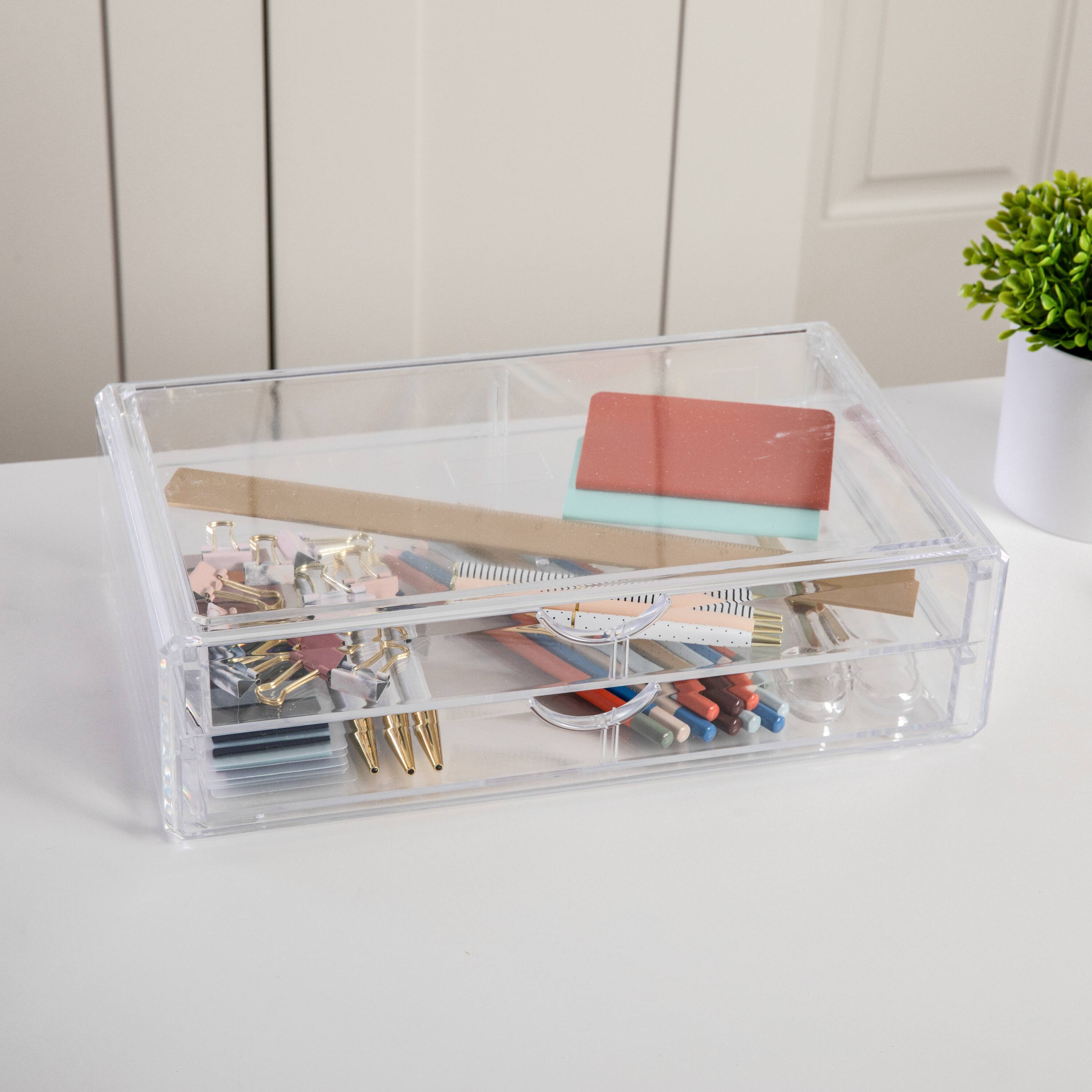 Alt View 11. Martha Stewart - Brody Desktop Organization Box with 2 Half Moon Opening Pullout Drawers-Clear Plastic - Clear.