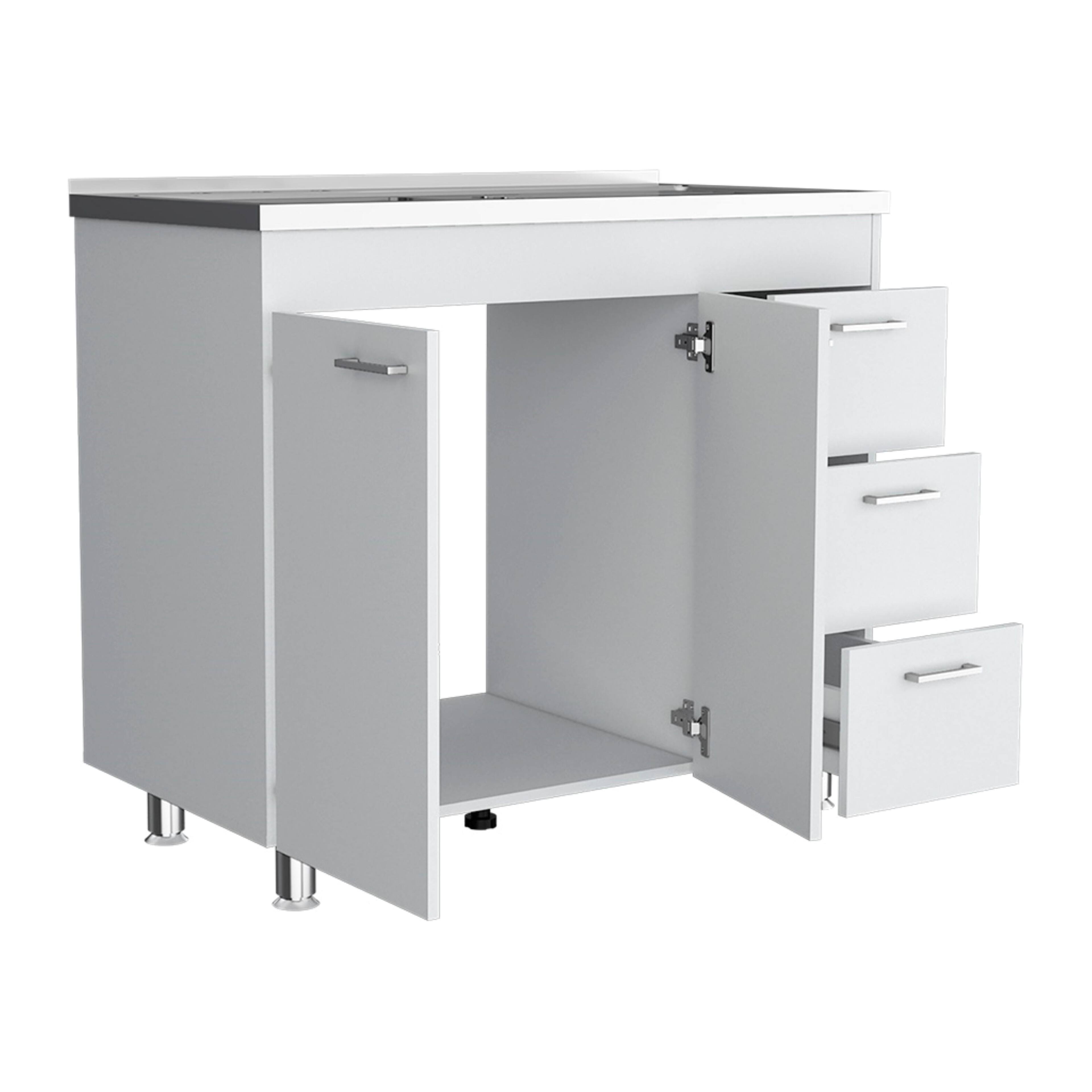 Alt View 5. Treevol Furniture - Utility Sink  Kisco,Utility Sink , Three Drawers, Double Door - White.