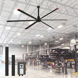 Breezary - 192‑Inch HVLS Industrial Ceiling Fan, 1P 110V, Direct Drive DC Motor, Variable Speed, Aluminum Blades, Commercial Grade - Matte Black