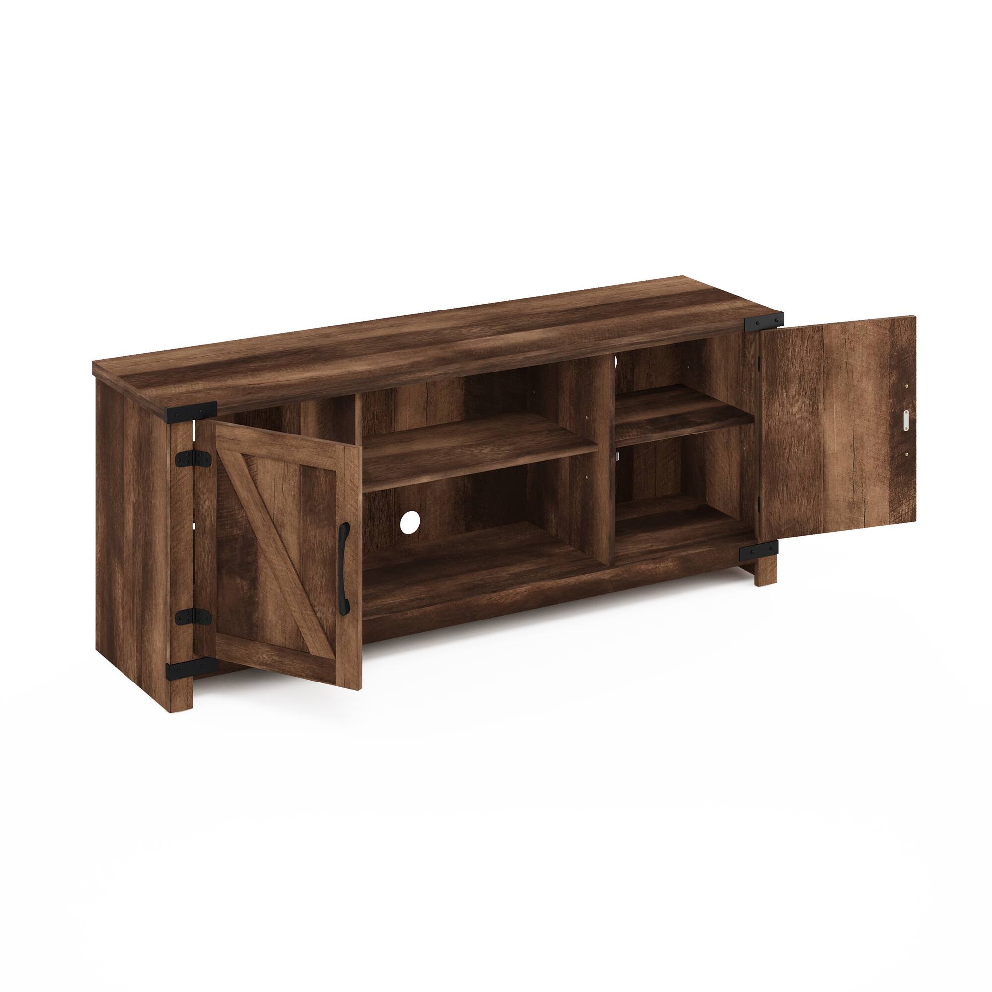 Alt View 3. Furinno - Jensen Farmhouse Barn Door TV Entertainment Cabinet with Storage for TV up to 70 Inch - Rustic Brown.