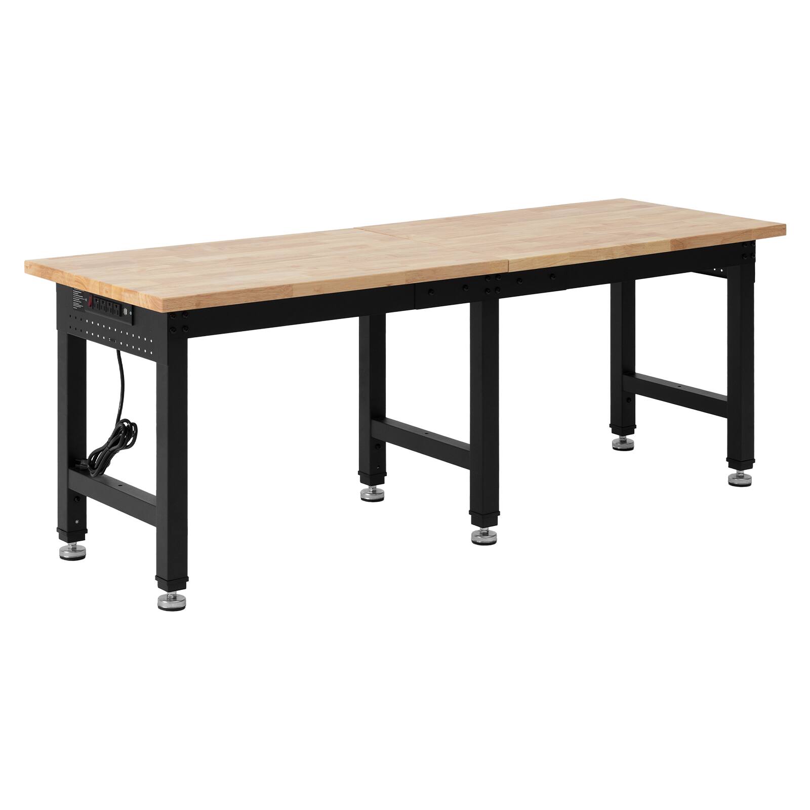 Alt View 5. VEVOR - Adjustable Workbench, 5000 lbs Capacity, 72 x 24 Inch Oak Wood Top Workstation with 4 AC Outlets & 2 USB Ports - Wood + Black.
