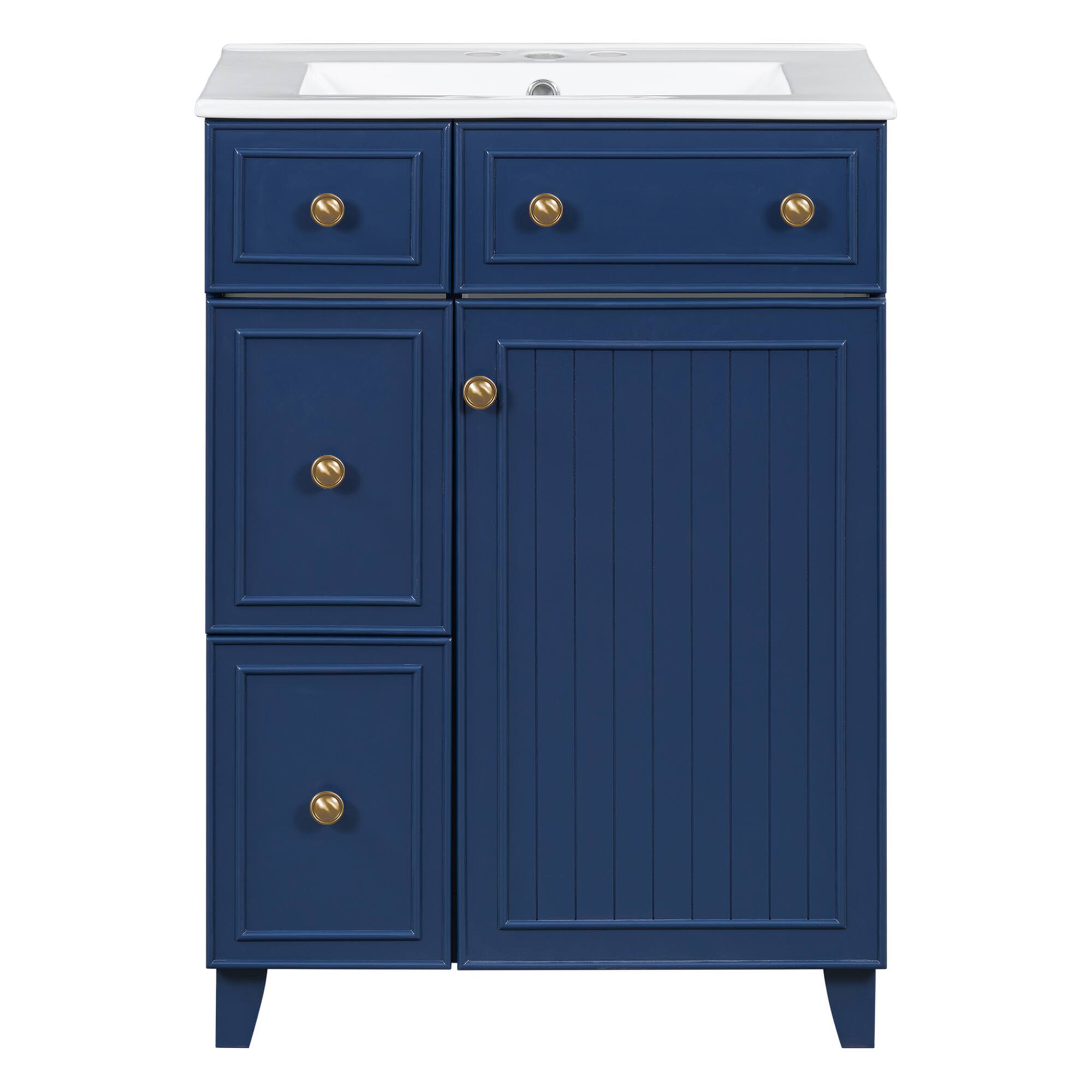 Alt View 7. ELEMENT ACE - Compact 24-Inch Bathroom Vanity Cabinet with Ceramic Sink and Ample Storage Space - Blue.