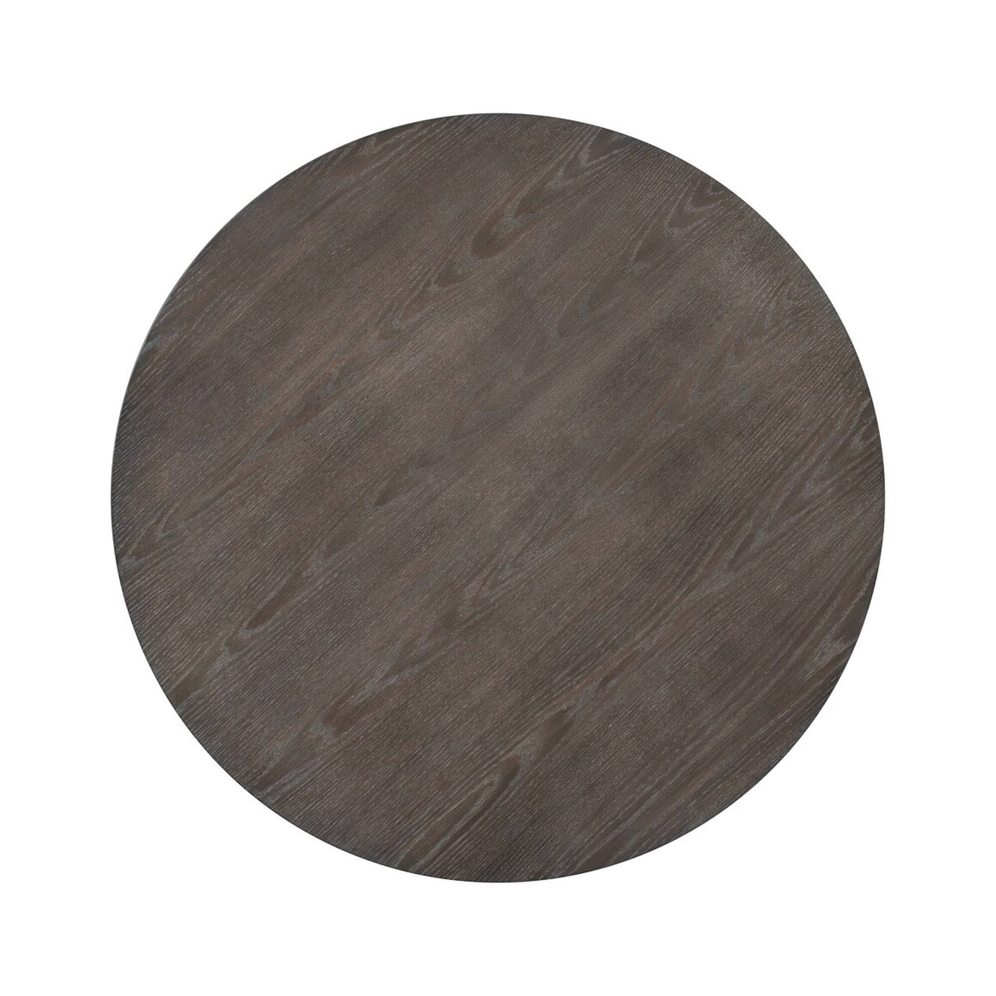 Alt View 3. Manhattan Lane - Aria Dining Table, 47 Inch Round Walnut Brown Top, White Flared Base - White, Dark Walnut Brown.