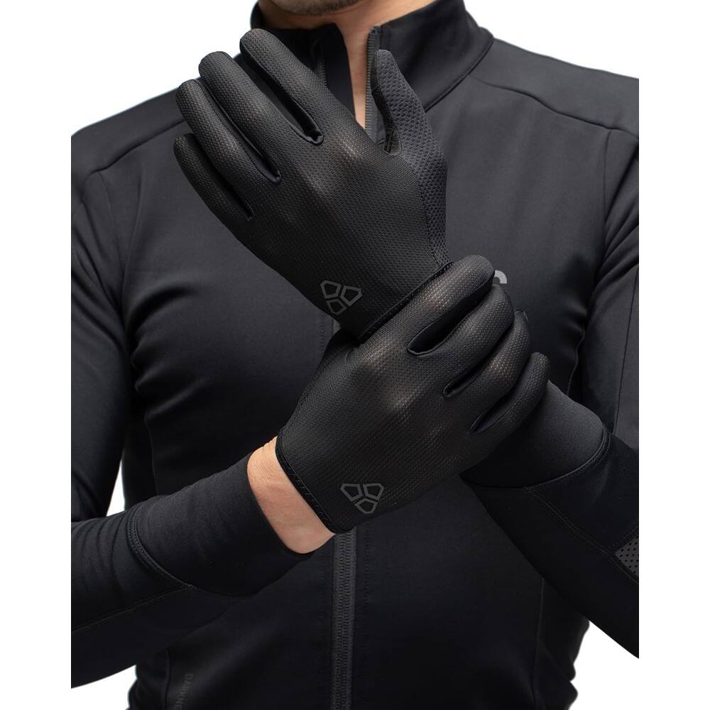 Front. THIRSTY TURTLE - Summer Lightweight Fingerless Cycling Gloves for Touchscreen, Running, Hiking, Driving, Outdoor Sports - Black.