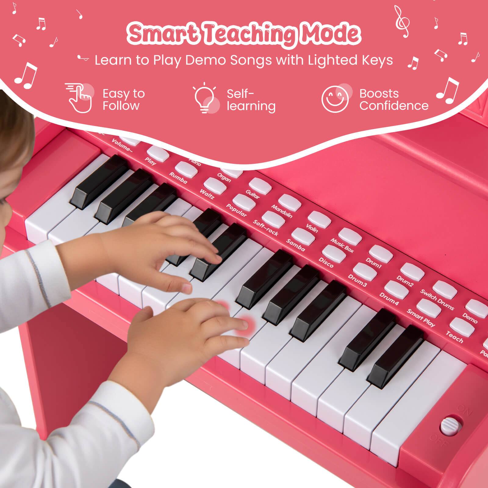 Smart Teaching Mode

Learn to Play Demo Songs with Lighted Keys

- Easy to Follow
- Self-learning
- Boosts Confidence

Volume
Play
Rumba
Organ
Waltz
Popular
Guitar
Soft-rock
Violin
Mandolin
Music Box
Disco
Drum1
Drum2
Drum3
Drum4
Switch Drums
Smart Play
Demo
Teach
ON OFF