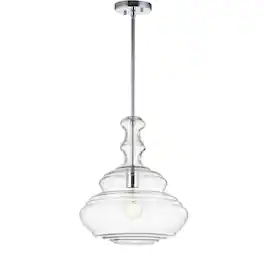 Jonathan Y - Bettina 13.37" Glass/Metal LED Pendant, /Clear - Chrome