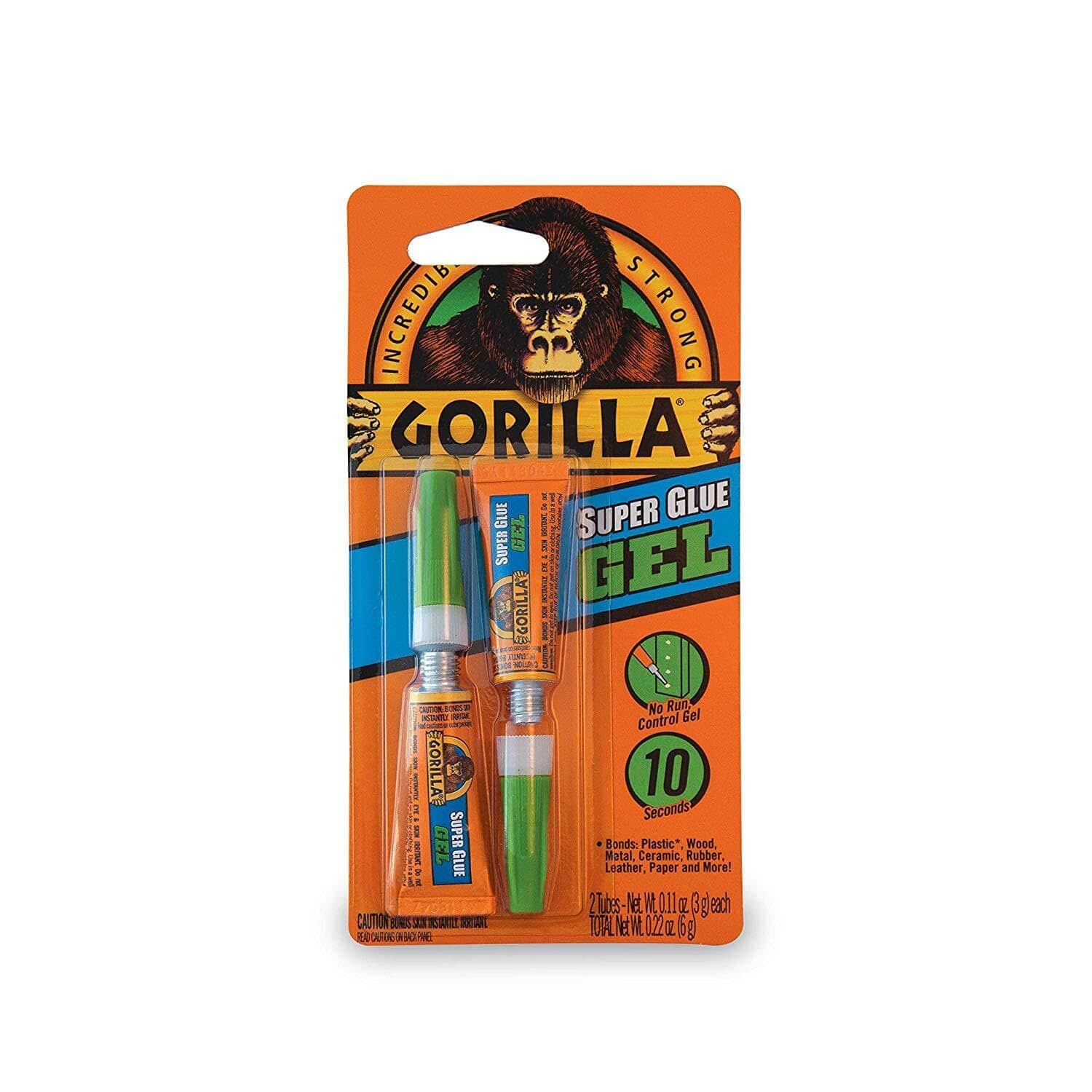 Amber Sporting Goods - Gorilla Super Glue Gel, Two 3 Gram Tubes, Clear, (Pack of 10)