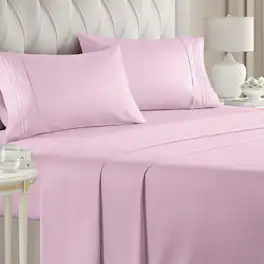 CGK Linens - Luxury Soft 4 Piece Solid Bed Sheet Set - Deep Pocket Fits 8"-16" Mattresses - Queen - Light Pink