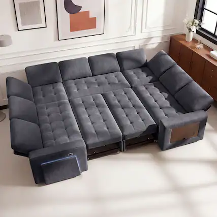 Front. Dyonery - Dyonery 8-Seat Modular Sectional Sleeper Sofa with Pull-Out Bed, Reclining Backrest, USB Ports, Table, LED Lights ,Gray - Gray.