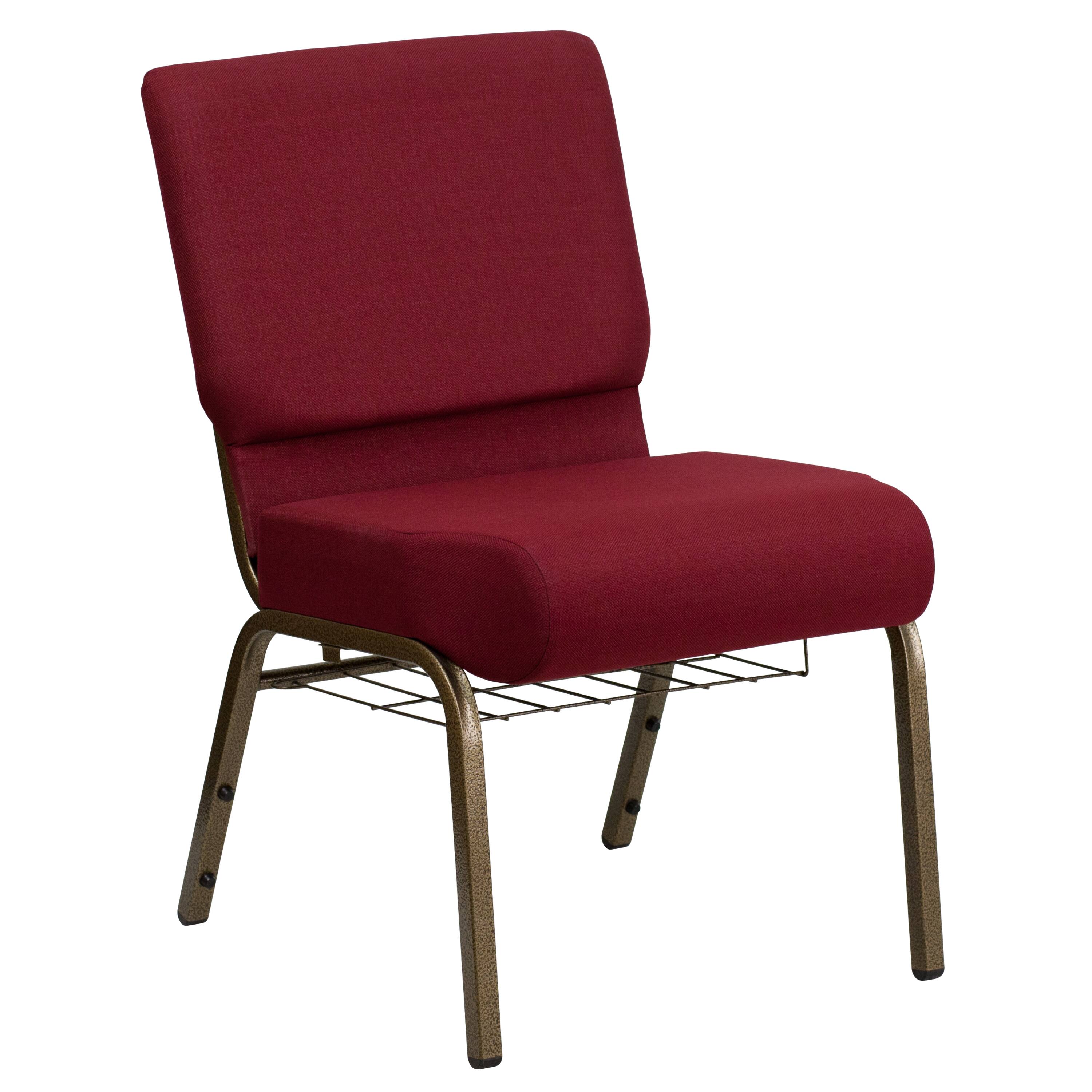 Front. Alamont Home - Hercules 21"W Church Chair in Burgundy Fabric with Cup Book Rack - Gold Vein Frame - Burgundy Fabric/Gold Vein Frame.