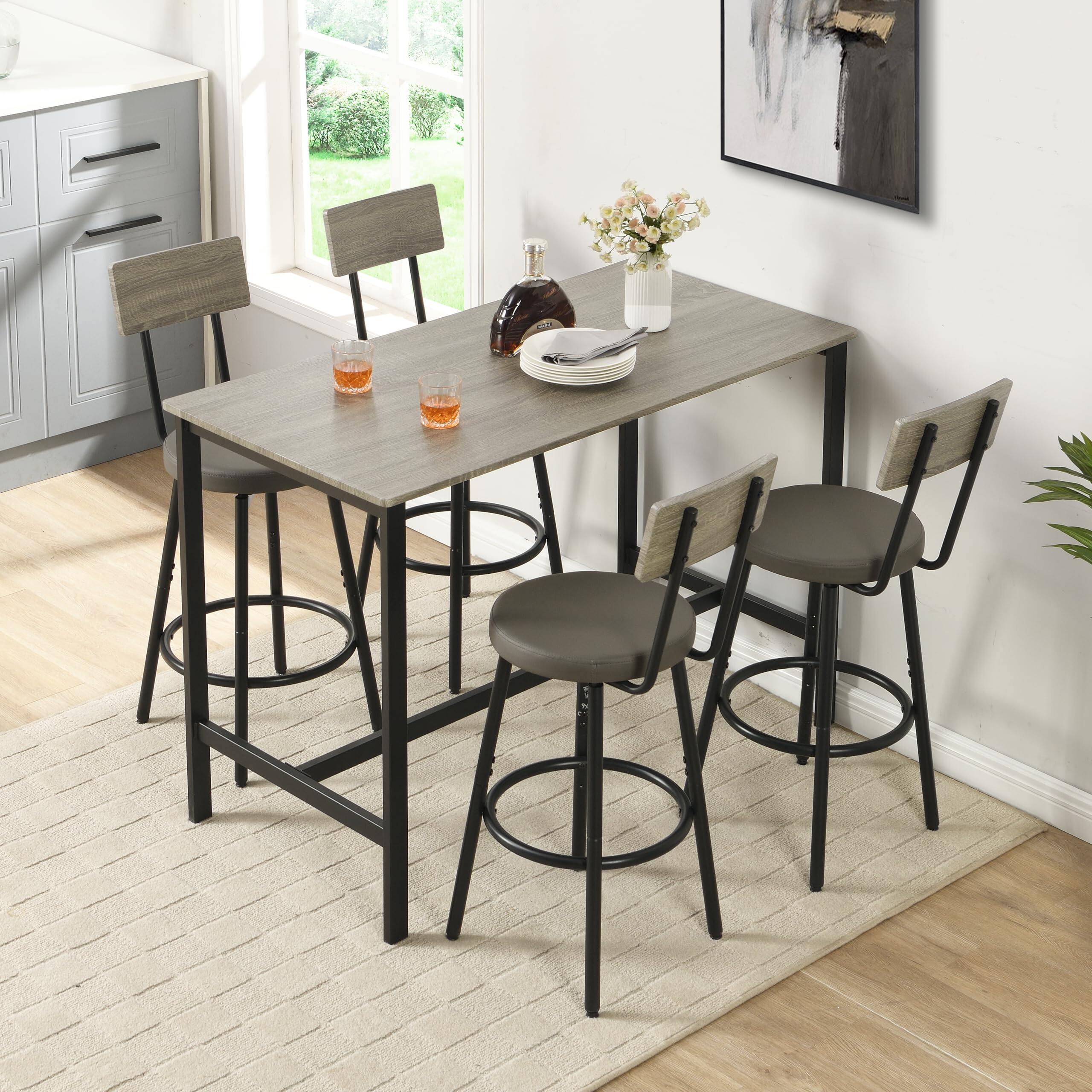 Alt View 1. Ecooso - 4-Piece Bar Table Set with Backrest Stools, 47.24" L x 23.62" W - Black & Natural.