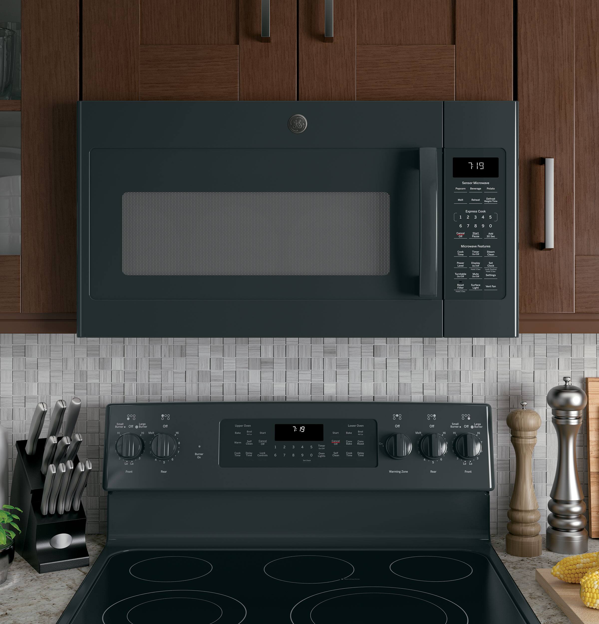 Alt View 11. GE - 1.9 Cu. Ft. Over-the-Range Microwave with Sensor Cooking and Steam Cleaning - Black.
