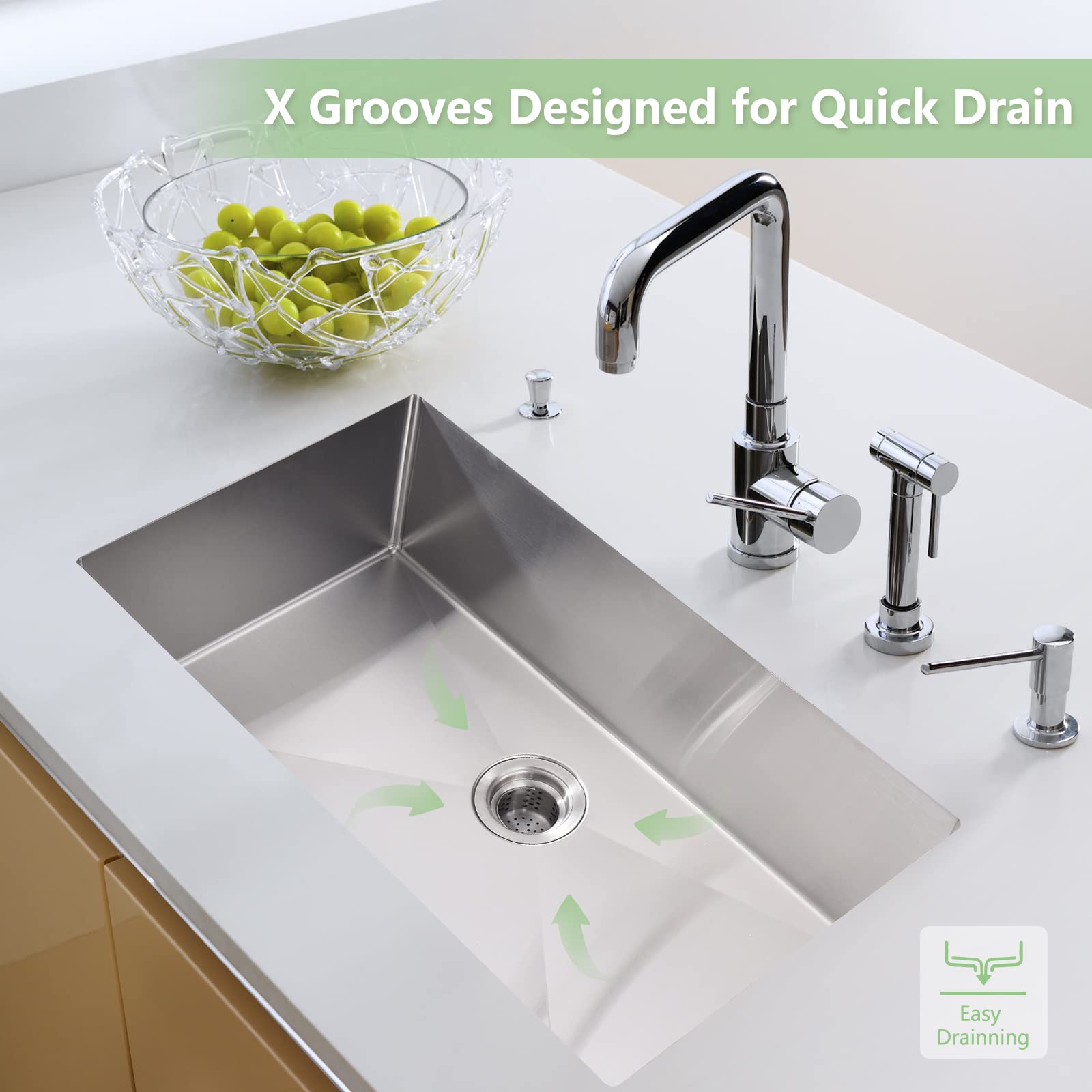 X Grooves Designed for Quick Drain  
Easy Drainning