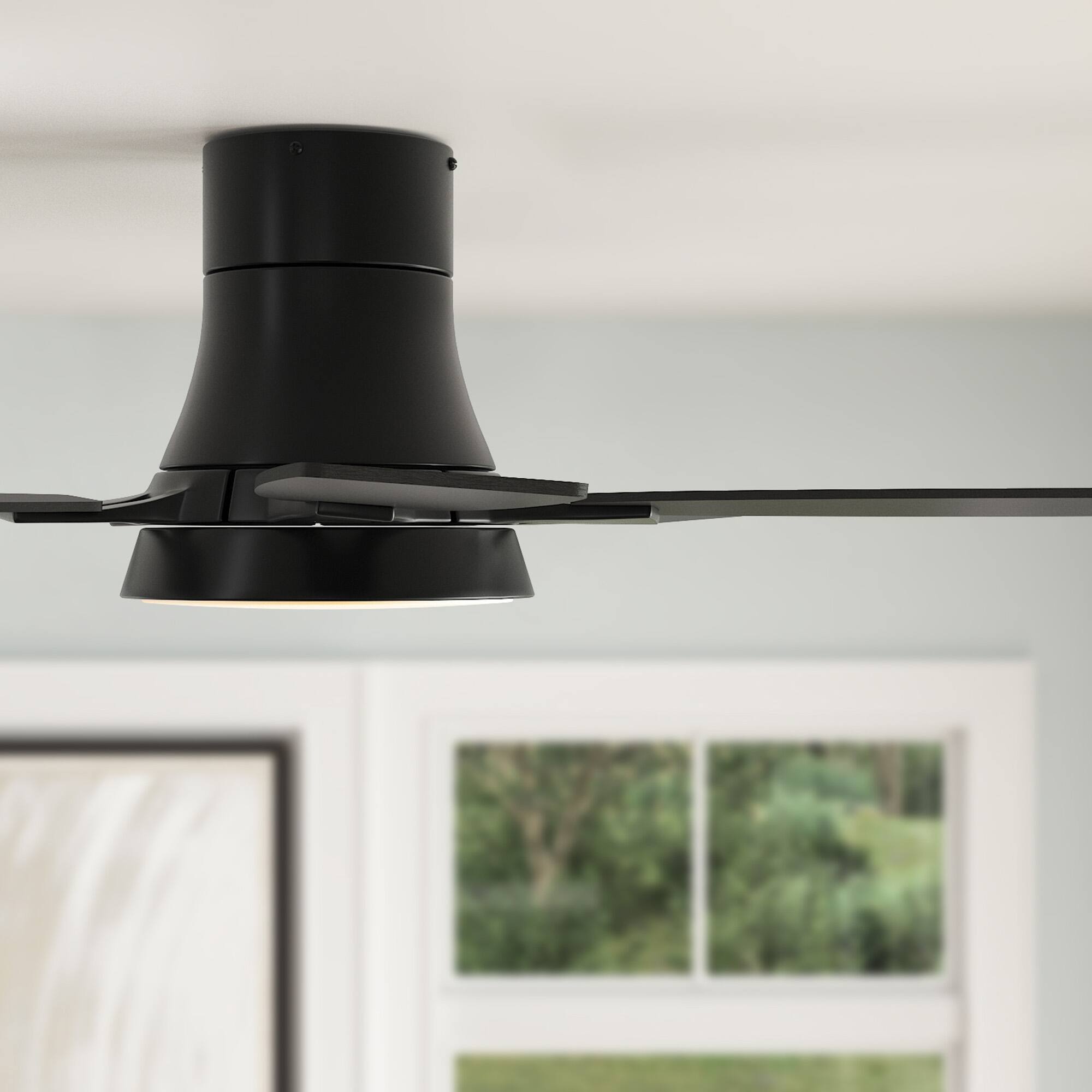Alt View 6. Siljoy - 52 Inch Black Low Profile Flush Mount Ceiling Fan with Ligh and Remote Reversible Dimmable for Bedroom Living Room - Black.