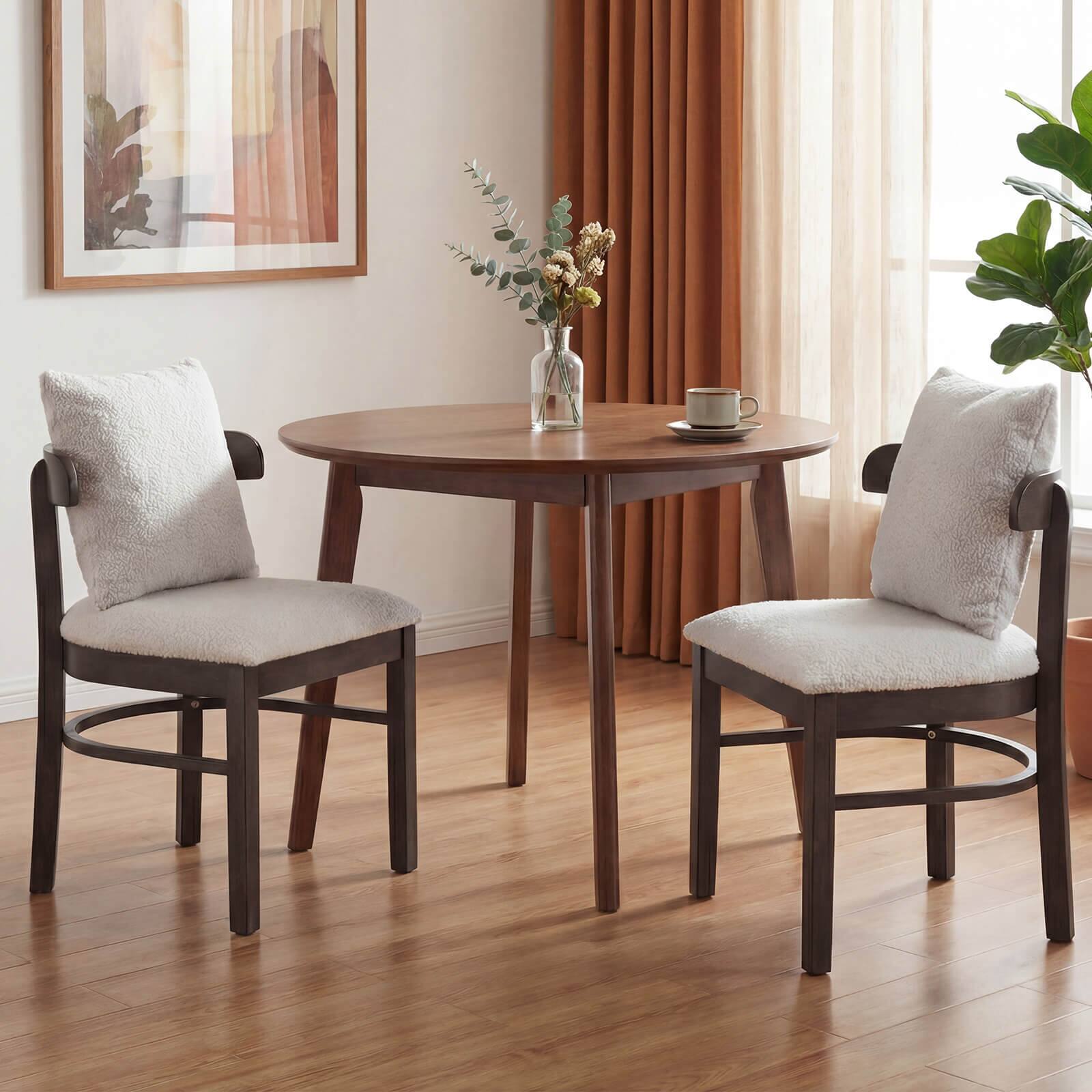 Alt View 3. Costway - Costway Wood Dining Chairs Set of 2 with Removable Pillow, Curved Backrest & Padded Seat - Gray + Brown.