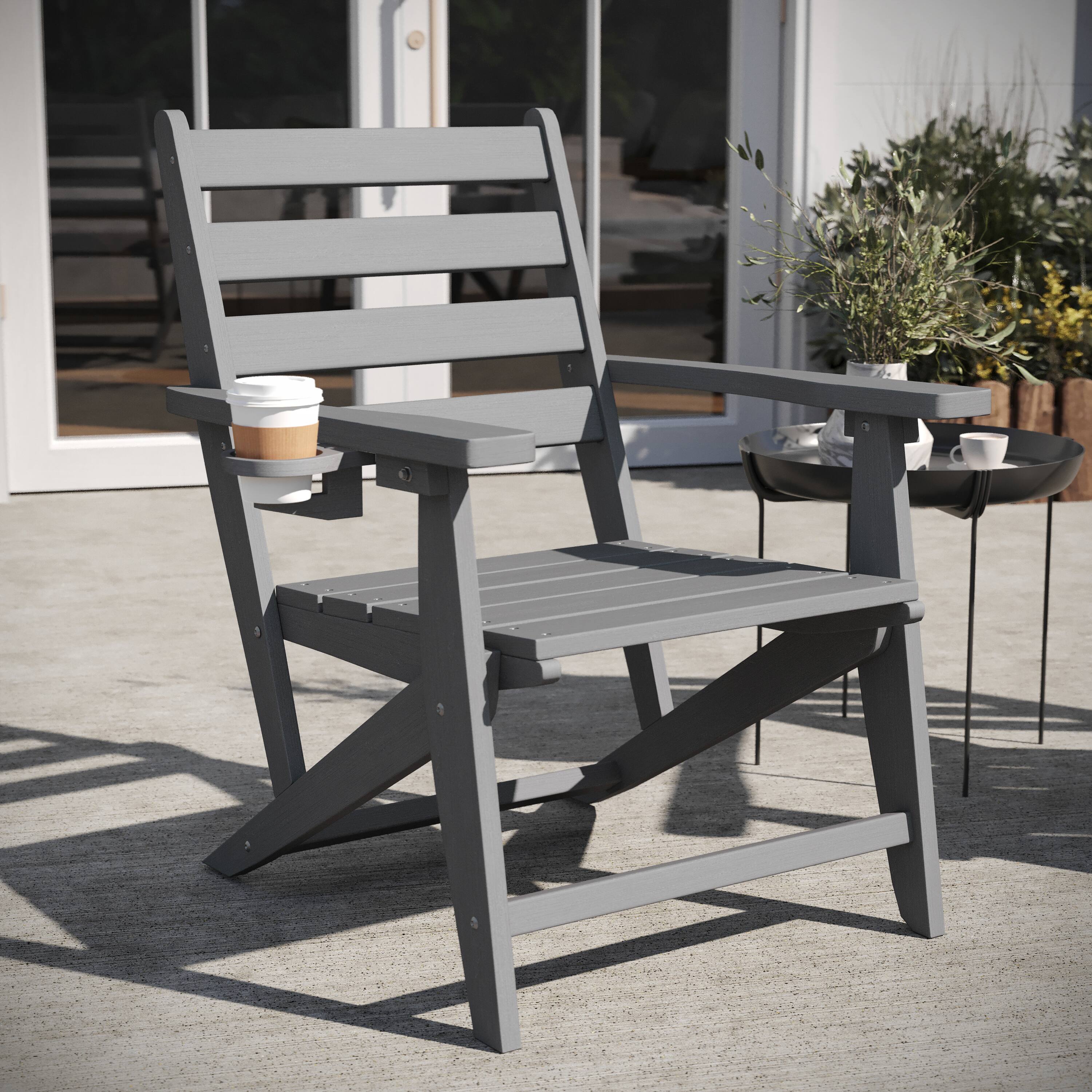 Alt View 1. Flash Furniture - Tolleson Commercial Grade Adirondack Dining Chair with Fold Out Cup Holder, Weather Resistant Recycled HDPE Adirondack C - Gray.