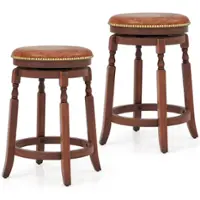 Costway - 24" Swivel Bar Stool Set of 2 with Upholstered Seat & Rubber Wood Frame Round - Brown - Front_Zoom