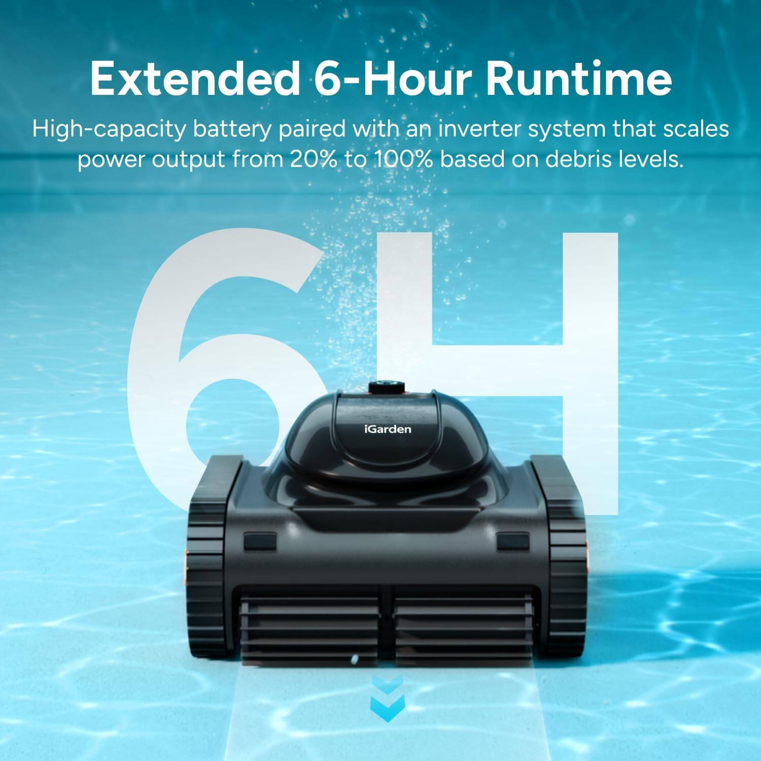 Extended 6-Hour Runtime

High-capacity battery paired with an inverter system that scales power output from 20% to 100% based on debris levels.

64 iGarden