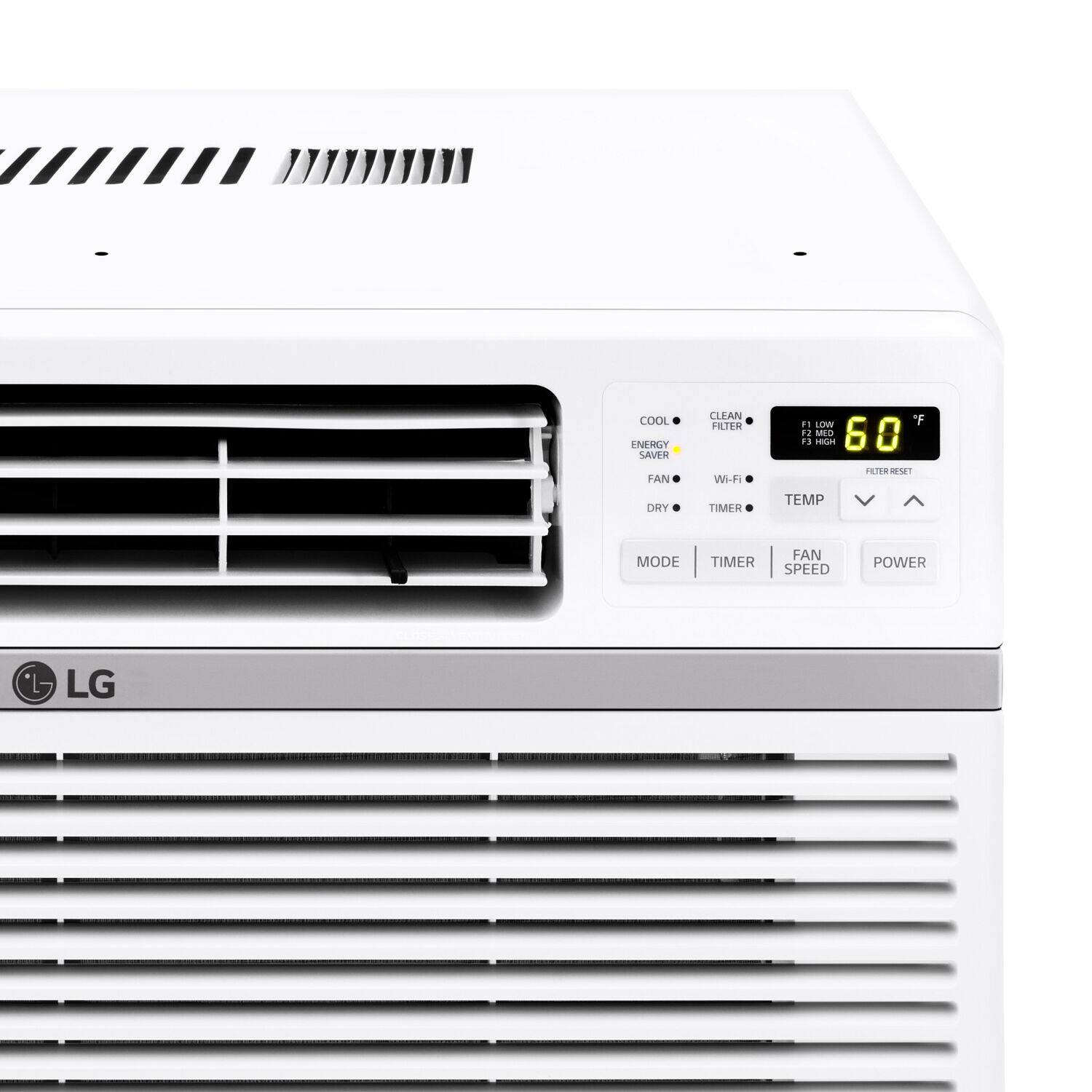 COOL NERCY SAVER FAN DRY CLEAN FILTER WiH TIMER  
LOW F 12 MLD 6 0 3 - FLTTR  
TEMP MODE TIMER FAN SPEED POWER  
*L- LG