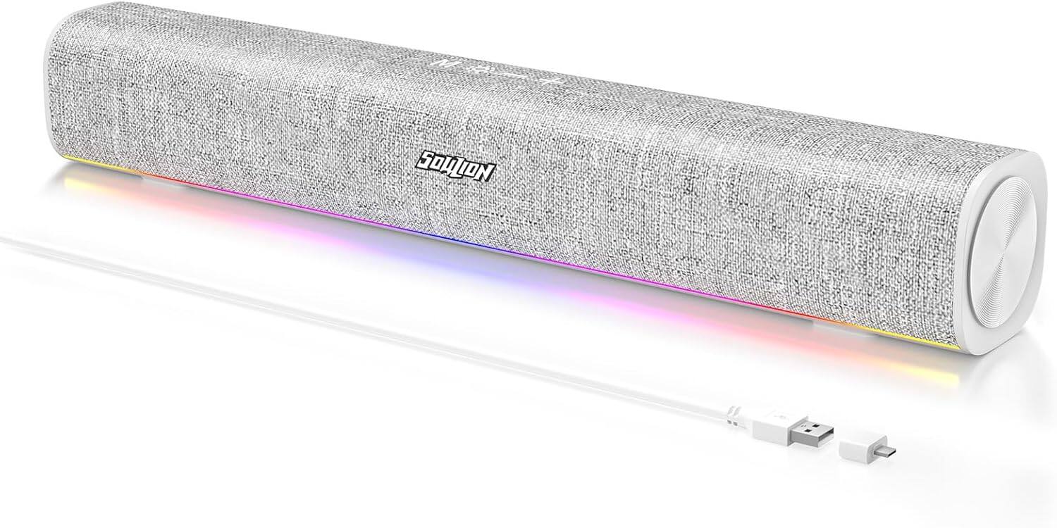 Stamp n Camp - SOULION R100 Bluetooth Computer Speakers with Dynamic LED Light, USB Plug & Play PC Switch Button, Clearly Sound for to - White-USB & Wired Bluetooth