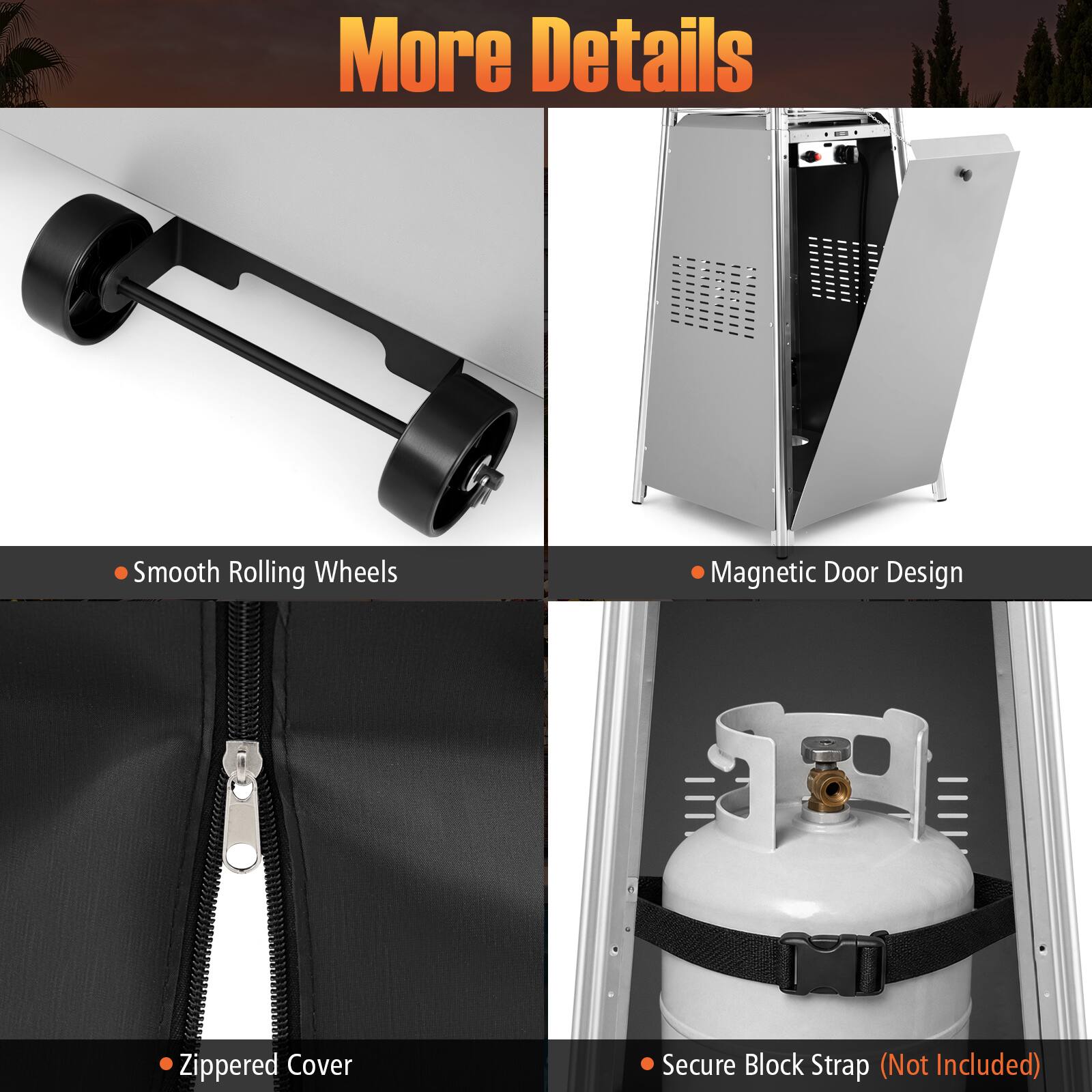 More Details

- Smooth Rolling Wheels
- Magnetic Door Design
- Zippered Cover
- Secure Block Strap (Not Included)