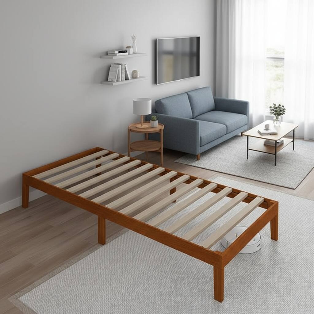 Alt View 5. AOITUN - Twin Solid Wood Platform Bed Frame, Low Profile 12 Inch, No Box Spring Needed, Minimalist Design for Dorm & Guest Room - brown.