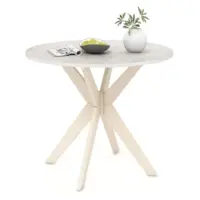 Costway Round Dining Table 36" Faux Marble Tabletop Rubber Wood Legs Kitchen - White - Front_Zoom