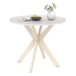 Costway - Round Dining Table 36" Faux Marble Tabletop Rubber Wood Legs Kitchen - White