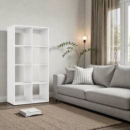 Hivvago - Freestanding 8-Compartment Bookshelf with Protective Back Guard - White