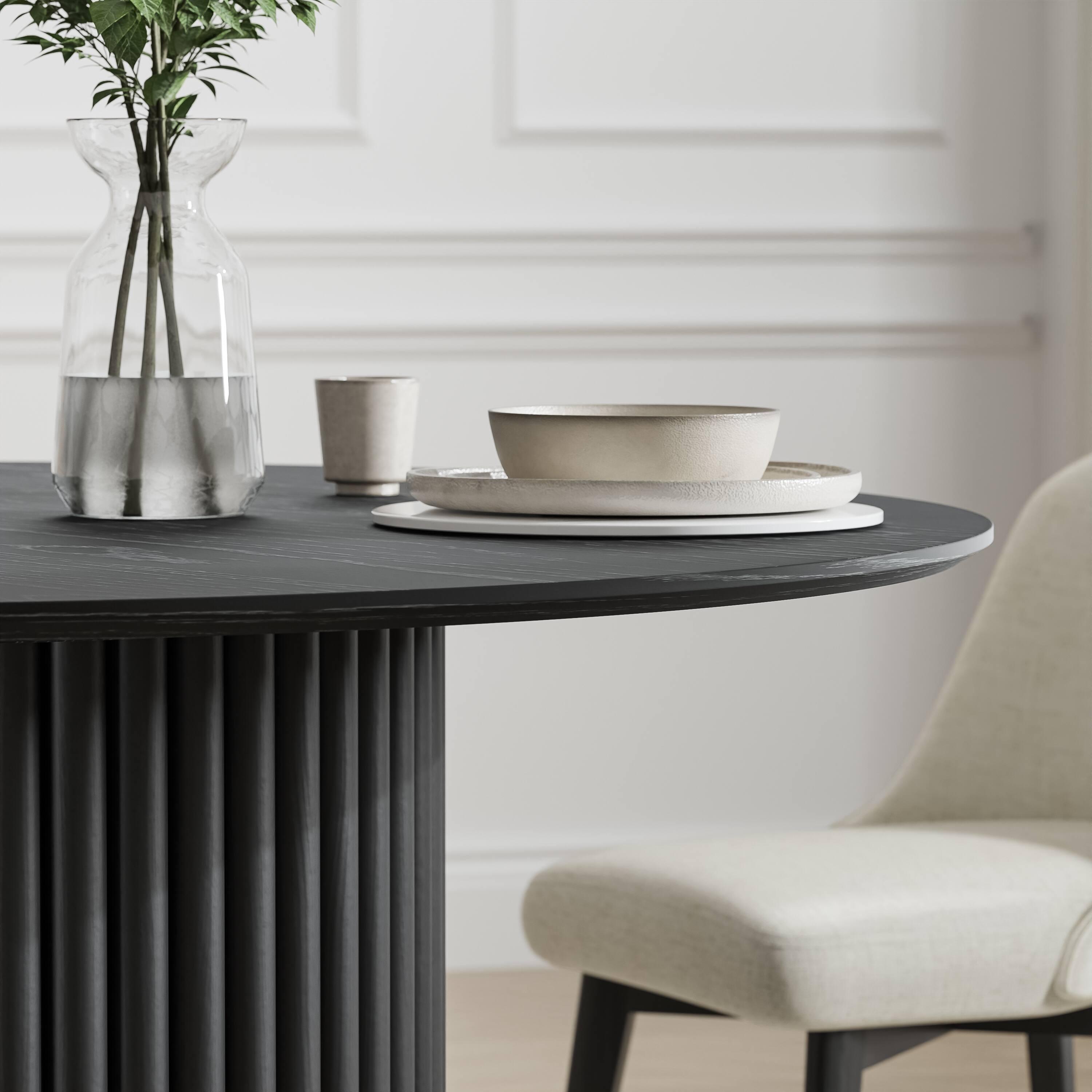 Alt View 1. PexFix - Minimalist Farmhouse Round Solid Oak 46 in. W Column Base Kitchen & Dining Table Seats 4 - Black.