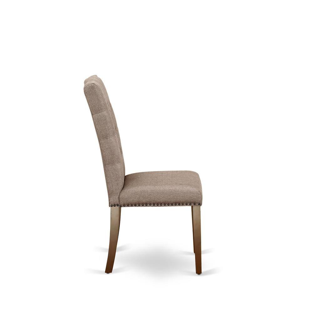 Angle. East West Furniture - AMEL3-MAH-16 3 Piece Dining Table Set - 1 Dinner Table and 2 Dark Khaki Upholstered Chairs - Mahogany Finish - Mahogany.