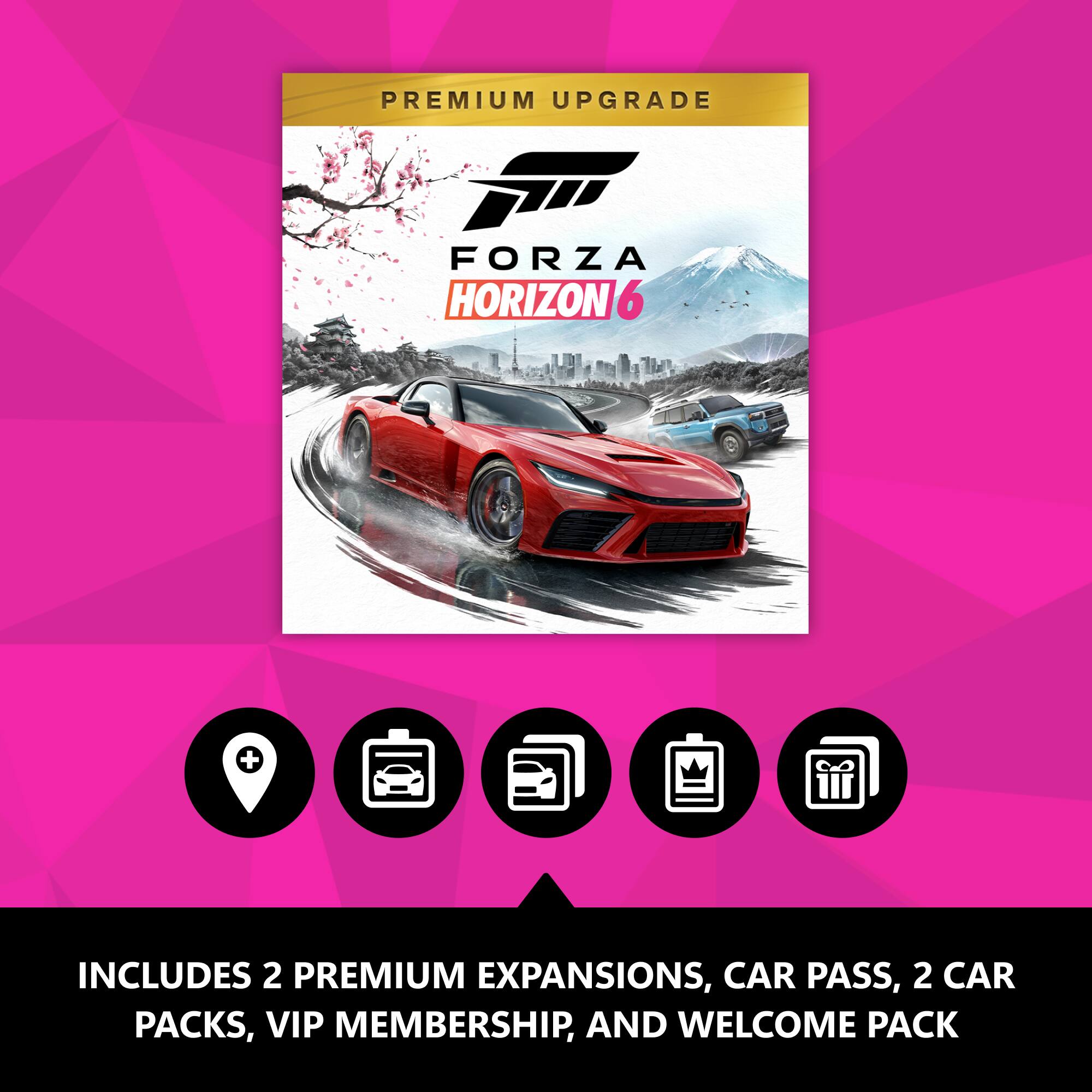 PREMIUM UPGRADE FORZA HORIZON 6 + INCLUDES 2 PREMIUM EXPANSIONS, CAR PASS, 2 CAR PACKS, VIP MEMBERSHIP, AND WELCOME PACK