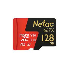 Netac - P500 Pro 128GB microSD Card, U3 V30 A2 Class 10, 4K UHD, Up to 100MB/s Read, 40MB/s Write
