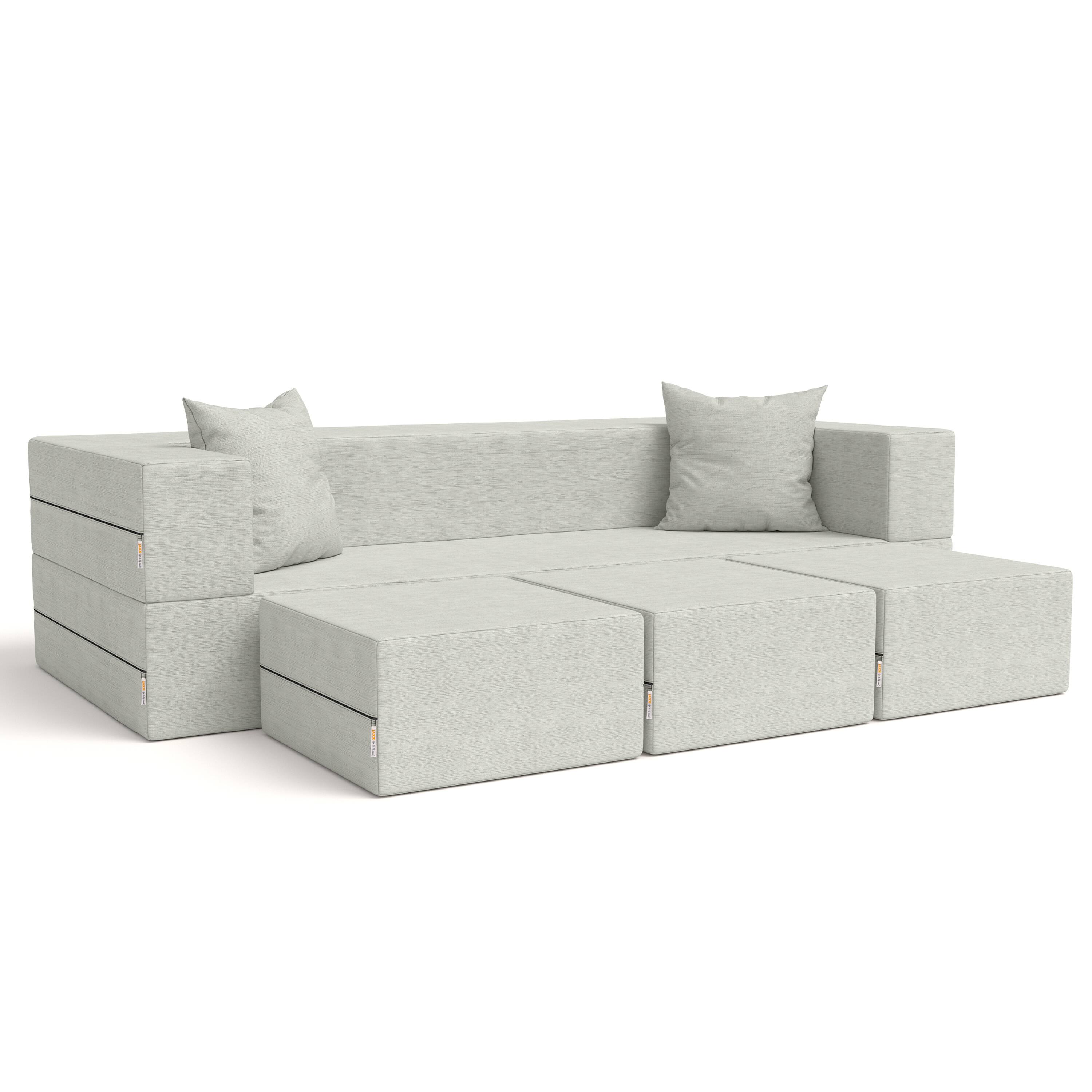 Jaxx - Zipline Convertible Sleeper Sofa & Three Ottomans/California King-Size Bed, Textured Microvelvet - Ice