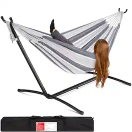 Best Choice Products - 2-Person Brazilian-Style Cotton Double Hammock with Stand Set w/ Carrying Bag - Steel
